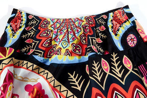 Women's Bohemian Digital Print Bottom with High Waist Showing Thin and Loose Waisted Lantern Pants