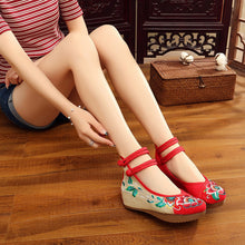 Load image into Gallery viewer, Embroidered women&#39;s shoes with increased height within 5 cm ethnic style cloth shoes tendon bottom wedge heel women&#39;s single shoes

