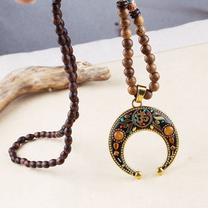 Ethnic retro wooden beads necklace Nepal style handmade creative pendants jewelry accessories