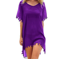 Load image into Gallery viewer, Crewneck chiffon fringed dress loose fit beach blouse
