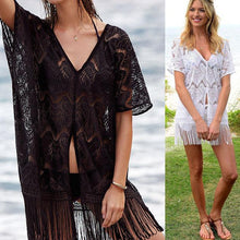 Load image into Gallery viewer, Fashion Women Lace Blouses Cover Up Lace Crochet Kaftan Short Sleeve Summer Beach Wear Casual Women Clothes
