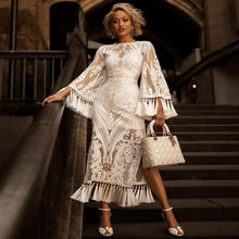 Load image into Gallery viewer, Women&#39;s banquet party evening dress lace embroidered fringed dress two-piece
