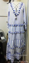 Load image into Gallery viewer, V-neck striped stitching fringed lace dress long skirt
