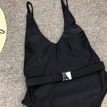 Load image into Gallery viewer, Solid Color Sexy Belt One-Piece Swimsuit
