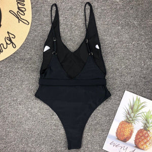 Solid Color Sexy Belt One-Piece Swimsuit