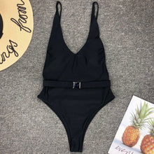 Load image into Gallery viewer, Solid Color Sexy Belt One-Piece Swimsuit
