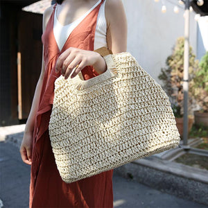 Ins Straw Woven Bag Wooden Rope Woven Bag Retro Leisure Beach Bag Handmade Bag