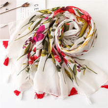 Load image into Gallery viewer, Retro flowers cotton and linen tassel scarf, silk scarf shawl, women&#39;s national wind beach
