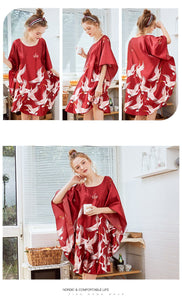 Silk Nightwear Women's Summer Bats Sleeve Sleeping Skirt Women's Summer Size Clothing