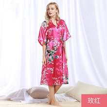 Load image into Gallery viewer, Peacock Nightgown Bathrobe Sexy Cardigan Silk Pajamas Women's Summer Home Wear 2
