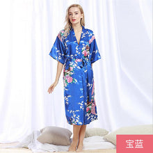 Load image into Gallery viewer, Peacock Nightgown Bathrobe Sexy Cardigan Silk Pajamas Women's Summer Home Wear 1
