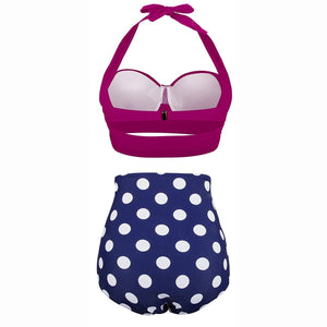 Retro Wave Point High Waist Bikini Print Swimsuit