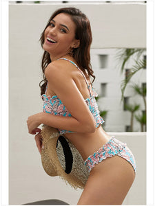 Two-piece Printed Bikini Split Sexy Low Waist Slimming Swimsuit