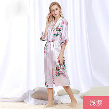 Load image into Gallery viewer, Peacock Nightgown Bathrobe Sexy Cardigan Silk Pajamas Women's Summer Home Wear 3
