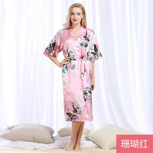 Load image into Gallery viewer, Peacock Nightgown Bathrobe Sexy Cardigan Silk Pajamas Women's Summer Home Wear 3
