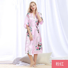 Load image into Gallery viewer, Peacock Nightgown Bathrobe Sexy Cardigan Silk Pajamas Women's Summer Home Wear 2
