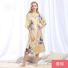 Load image into Gallery viewer, Peacock Nightgown Bathrobe Sexy Cardigan Silk Pajamas Women's Summer Home Wear 1
