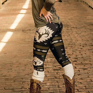 Spring and Autumn hot sale deer head Christmas camouflage printing Europe and the United States outdoor high-elastic legging trousers women