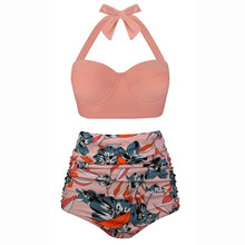 Load image into Gallery viewer, Retro Wave Point High Waist Bikini Print Swimsuit
