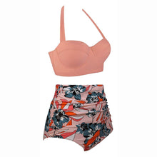 Load image into Gallery viewer, Retro Wave Point High Waist Bikini Print Swimsuit
