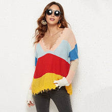 Load image into Gallery viewer, Split knit sweater v-neck knit sweater
