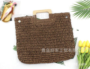 Ins Straw Woven Bag Wooden Rope Woven Bag Retro Leisure Beach Bag Handmade Bag
