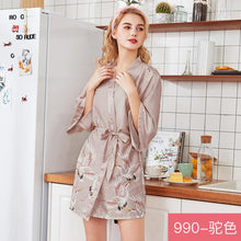 Load image into Gallery viewer, Silk Crane Pajama Girl Summer Mid Sleeve Bride Morning Robe Big Yard Home Robe Bathrobe color34
