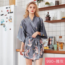 Load image into Gallery viewer, Silk Crane Pajama Girl Summer Mid Sleeve Bride Morning Robe Big Yard Home Robe Bathrobe color34
