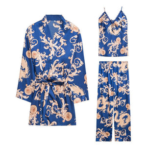 Silk Pajamas Ladies Spring and Summer Dragon Printed Silk Home Dress Three Pack