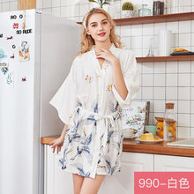 Load image into Gallery viewer, Silk Crane Pajama Girl Summer Mid Sleeve Bride Morning Robe Big Yard Home Robe Bathrobe
