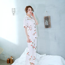 Load image into Gallery viewer, Spring and summer new ladies printed silk casual home clothes short sleeve trousers summer cardigan pajamas
