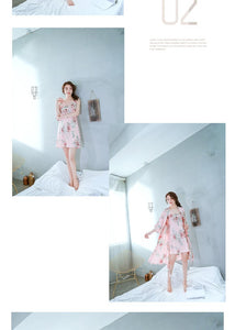 Spring and summer new ladies sexy hanging skirt silk two-piece printed ice silk pajamas women's suit
