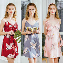 Load image into Gallery viewer, Pajamas silk pajamas women&#39;s summer crane sexy suspender nightdress home clothes
