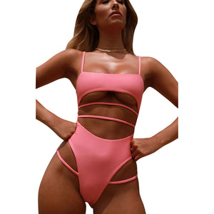 Women solid color strap bikini jumpsuit swimsuit