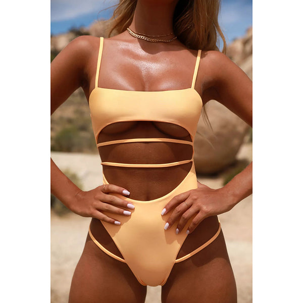 Women solid color strap bikini jumpsuit swimsuit