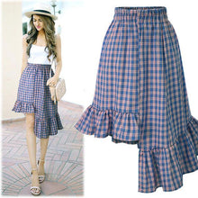 Load image into Gallery viewer, Plaid Irregular High Waist Casual Beach Skirt
