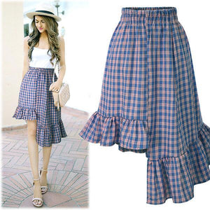 Plaid Irregular High Waist Casual Beach Skirt