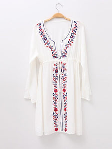 Elegant V-neck Print Bohemia Mini Beach Dress