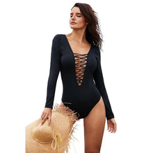 Load image into Gallery viewer, One-piece Swimsuit Female Long-sleeved Cross Hollow Backless Triangle Swimsuit
