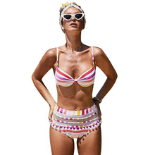 Load image into Gallery viewer, Slim Bikini Striped Sling High Waist Split Swimsuit
