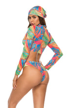 Load image into Gallery viewer, Conservative Printed Bikini Women&#39;s Split Long Sleeve Swimsuit 3-piece Tankini Set 56
