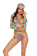 Load image into Gallery viewer, Conservative Printed Bikini Women&#39;s Split Long Sleeve Swimsuit 3-piece Tankini Set 56
