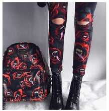 Load image into Gallery viewer, Women&#39;s Dark Gothic Rose Print Knee Cutout Leggings Pants
