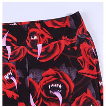 Load image into Gallery viewer, Women&#39;s Dark Gothic Rose Print Knee Cutout Leggings Pants
