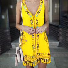 Load image into Gallery viewer, Loose A-word Skirt Tassel Folk Print Dress
