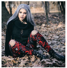 Load image into Gallery viewer, Women&#39;s Dark Gothic Rose Print Knee Cutout Leggings Pants
