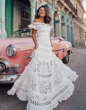 Load image into Gallery viewer, Lotus leaf edge hollowed out lace dress
