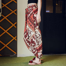 Load image into Gallery viewer, Retro Printed Mosquito Proof Legged Lantern Pants Loose Large Bohemian Beach Pants
