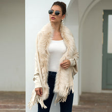 Load image into Gallery viewer, Tassel cloak shawl wool collar cloak solid color cardigan sweater

