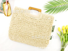 Load image into Gallery viewer, Ins Straw Woven Bag Wooden Rope Woven Bag Retro Leisure Beach Bag Handmade Bag
